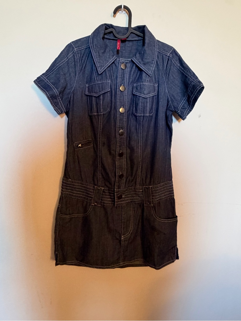 Addiction Dark Blue Denim Short-Sleeve Button Dress
